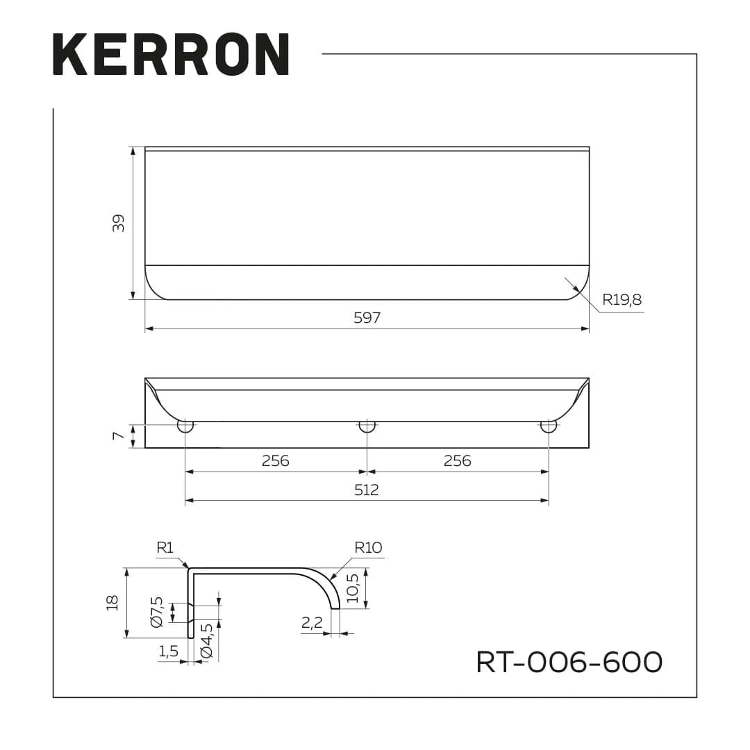 Ручка торцевая KERRON Черный матовый RT-006-600 BL