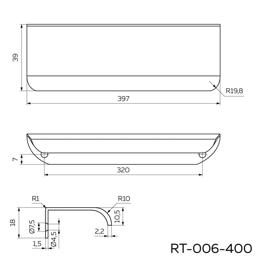 Ручка торцевая KERRON Черный матовый RT-006-400 BL