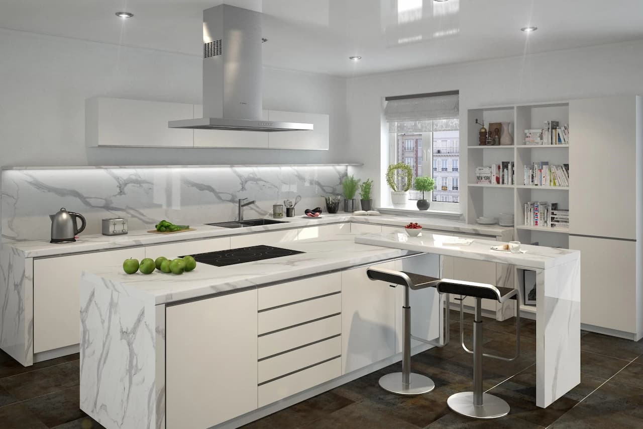 Столешница влагостойкая 38 мм КЕДР Мрамор белый 1500х600х38*1U 727/1