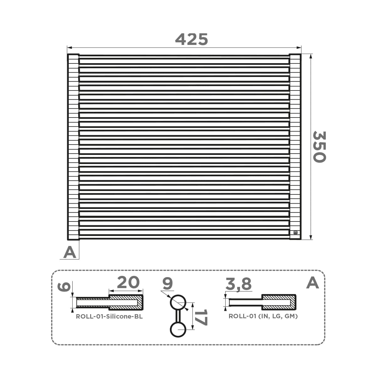 Ролл-мат OMOIKIRI Нержавеющая сталь + черный ROLL-01-IN