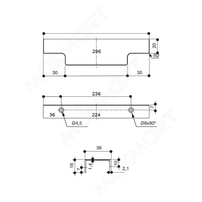 Ручка накладная MAKMART Золото шлифованное HPP.03.0296.GT-BA