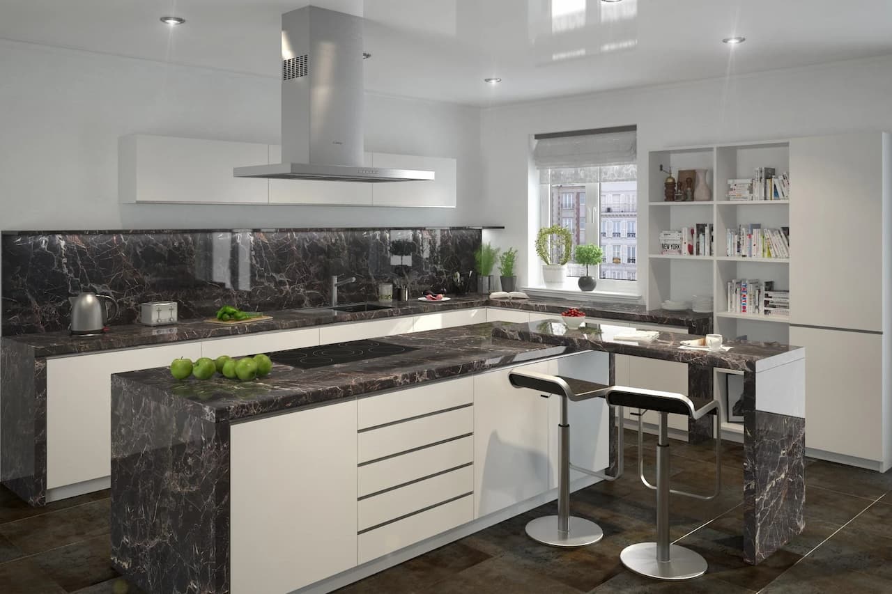 Столешница влагостойкая 38 мм КЕДР Мрамор Марквина черный 3000х600х38*1U 3030/1