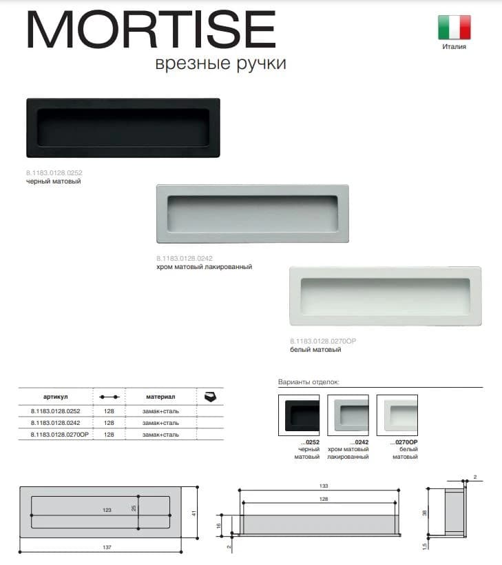 Ручка врезная MAKMART Белый матовый 8.1183.0128.0270-0270