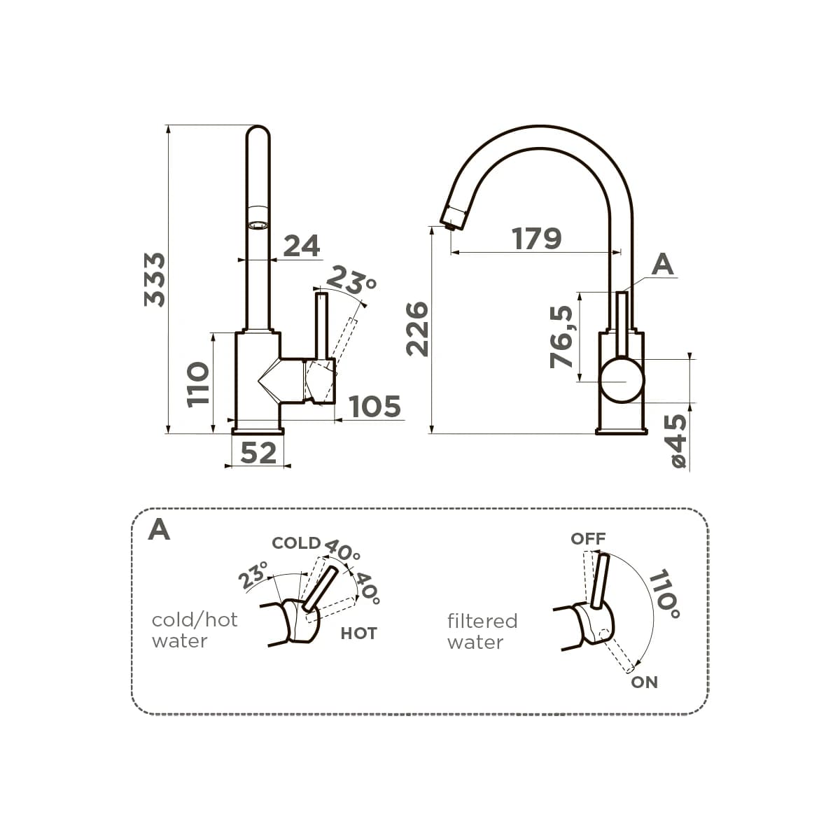 Смеситель OMOIKIRI Графитовый Shinagawa 2 Plus-GB