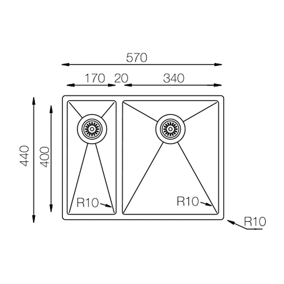 Мойка TOPZERO Нержавеющая сталь TNL340.70.30 12K R