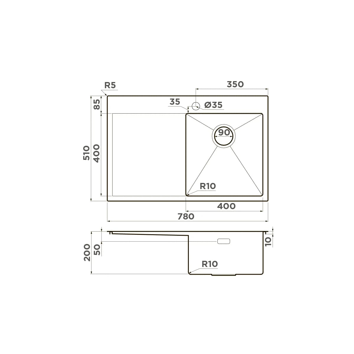 Мойка OMOIKIRI Нержавеющая сталь Akisame 78-IN-R