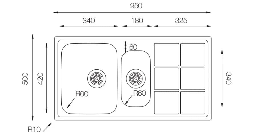 Мойка TOPZERO Нержавеющая сталь LTP950.500.15.GT8K