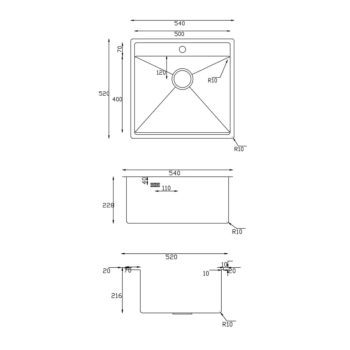 Мойка TOPZERO Нержавеющая сталь TNL540