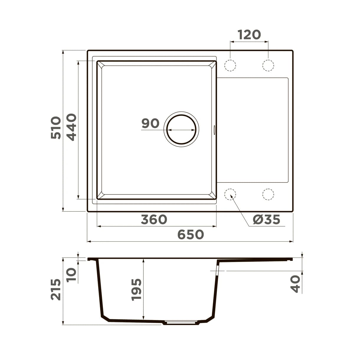 Мойка OMOIKIRI Серый Daisen 65-GR
