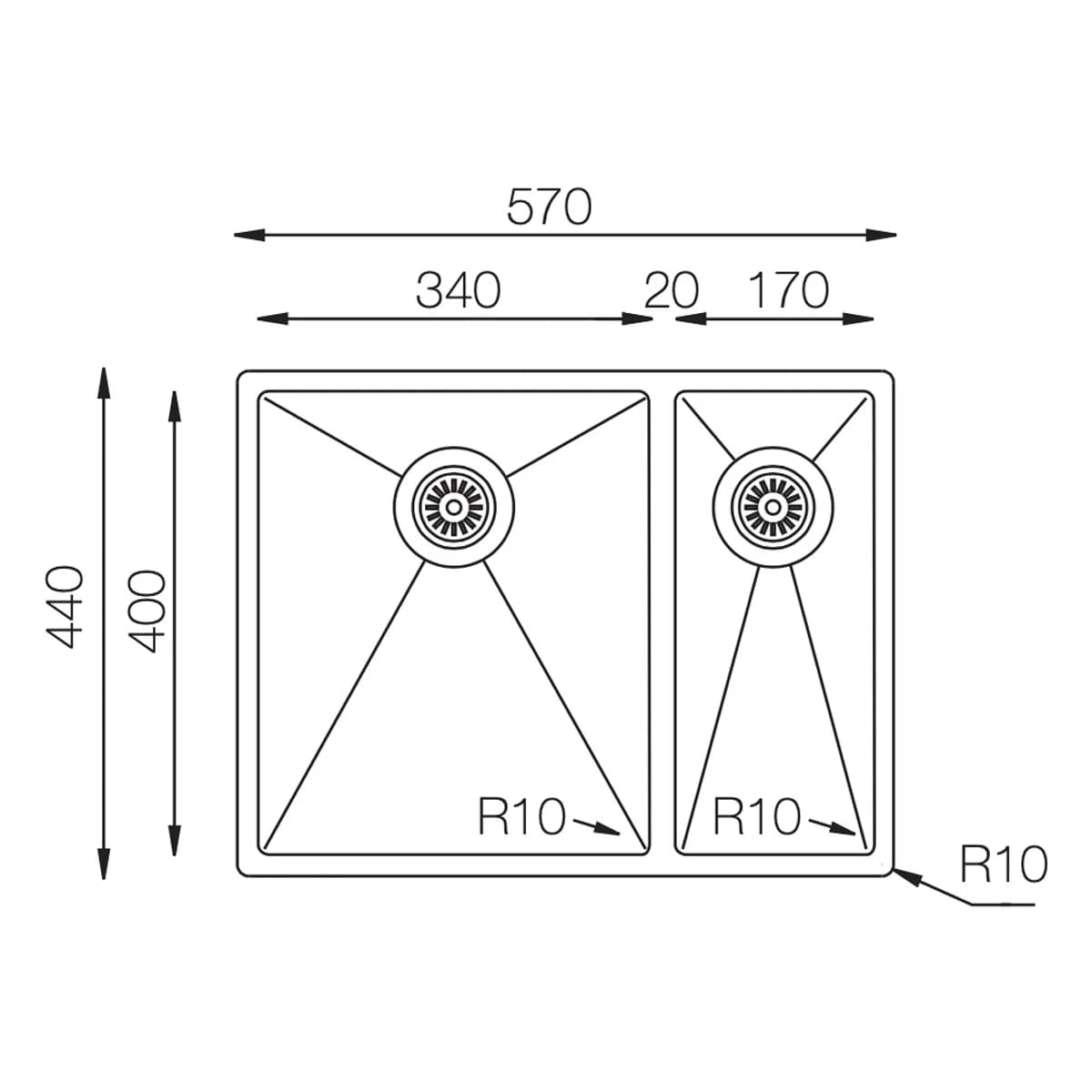 Мойка TOPZERO Нержавеющая сталь TNL340.70.30 12K L