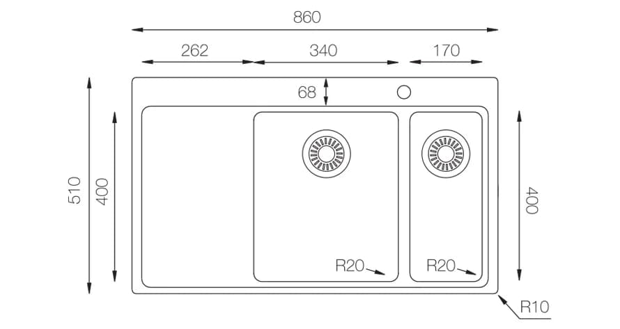 Мойка TOPZERO Нержавеющая сталь MM860.15.510.GT10K L