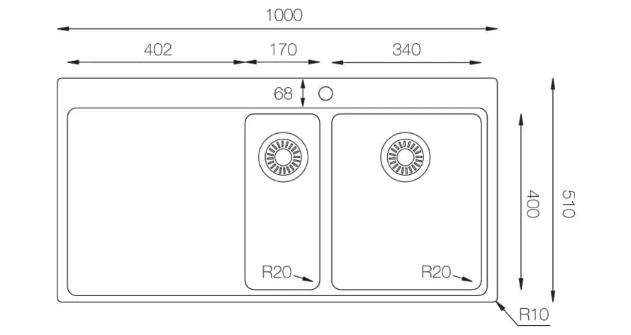 Мойка TOPZERO Нержавеющая сталь MM1000.510.15.GT10K L