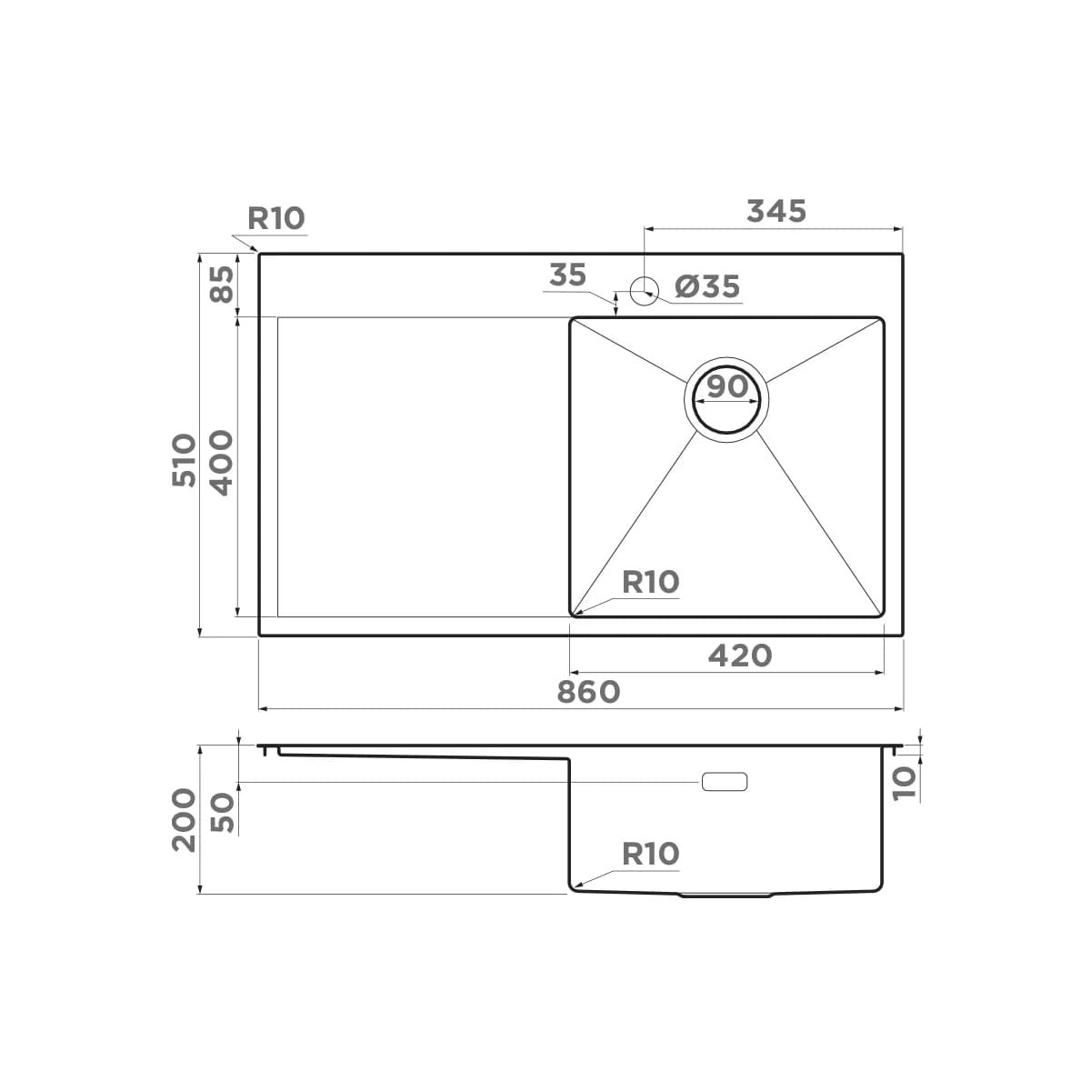 Мойка OMOIKIRI Нержавеющая сталь Akisame 86-IN-R