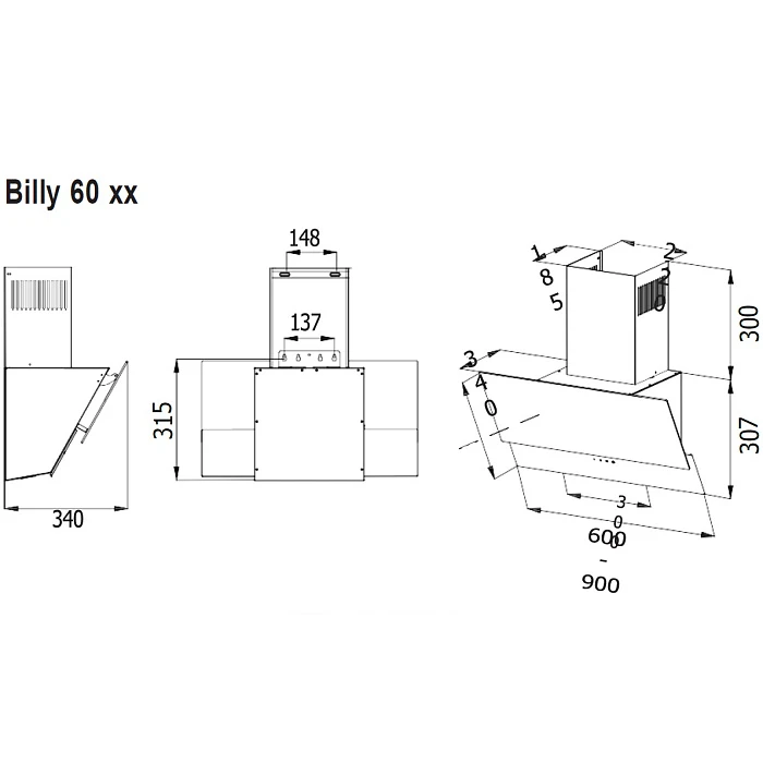 Вытяжка кухонная EVELUX Белый BILLY 60 WG