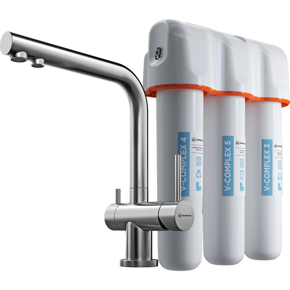 Комплект смеситель Nagano + Pure drop Lite OMOIKIRI Нержавеющая сталь