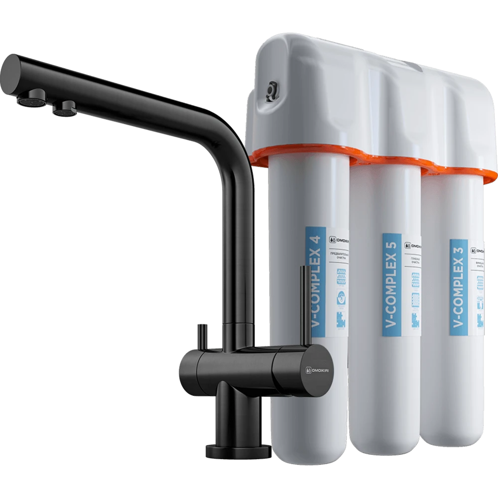 Комплект смеситель Nagano + Pure drop Lite OMOIKIRI Вороненая сталь
