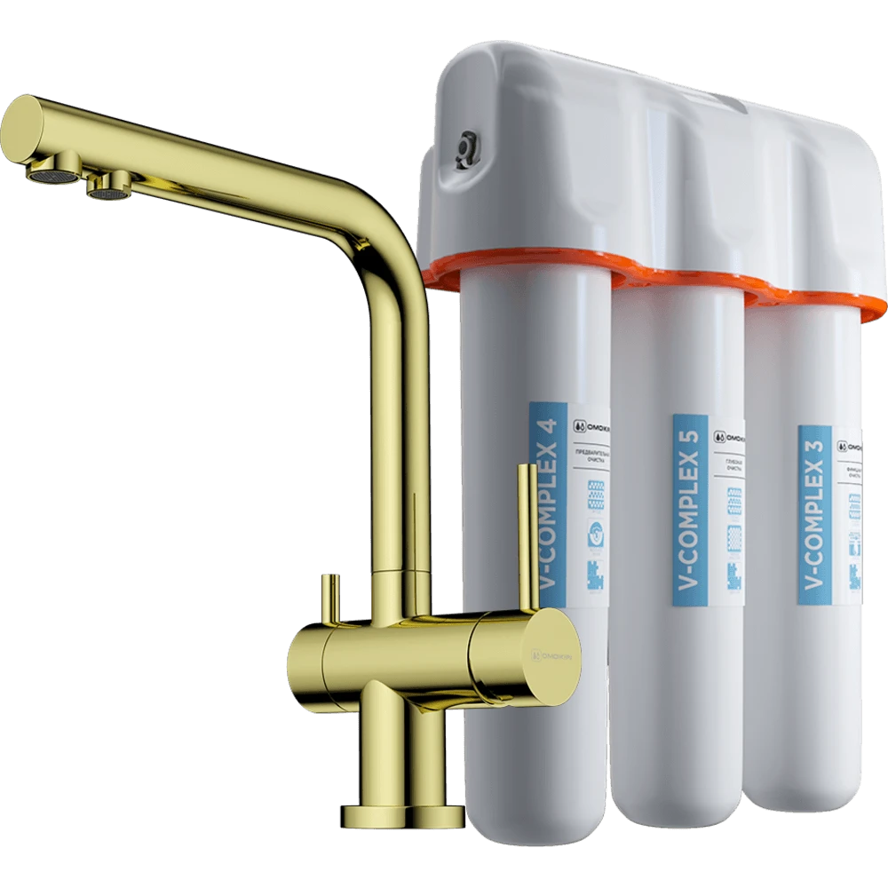 Комплект смеситель Nagano + Pure drop Lite OMOIKIRI Светлое золото