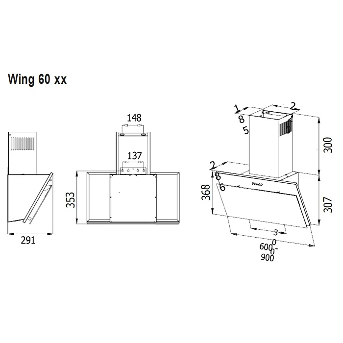 Вытяжка кухонная EVELUX Черный WING 60 BG