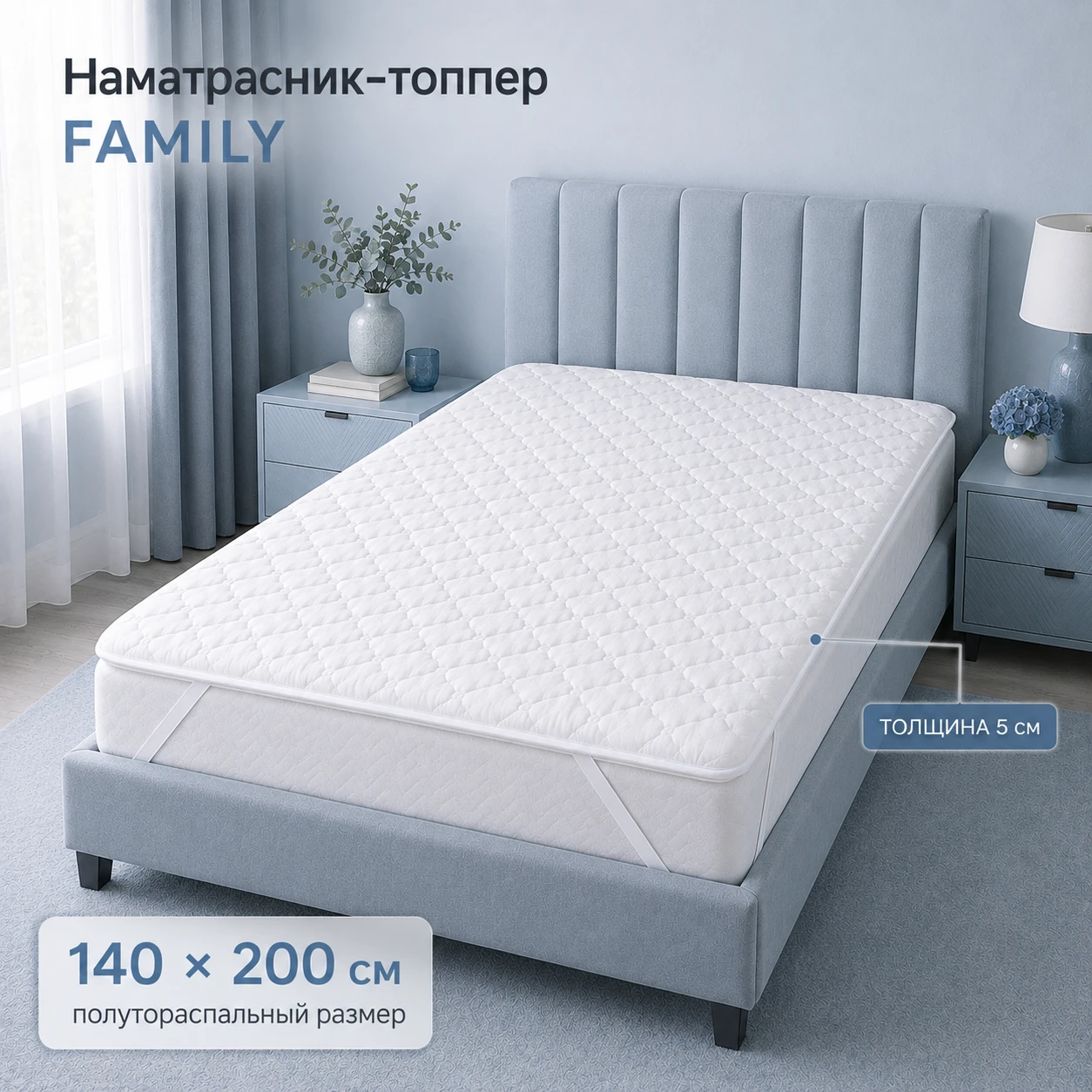 Наматрасник-топпер полутораспальный 1400х2000х50 мм FAMILY Белый Middle best 5